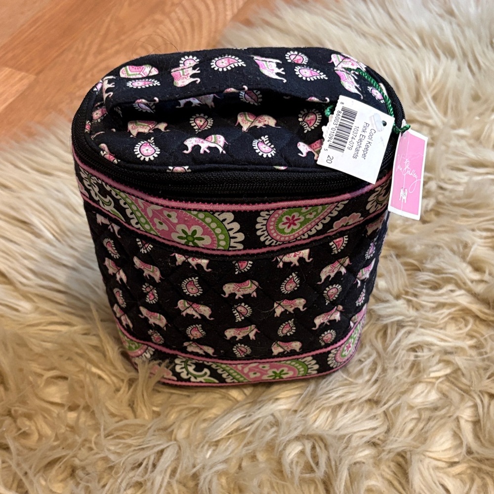 NWT Vera Bradley Black Quilted Pouch with Pink & Green Elephant Print
